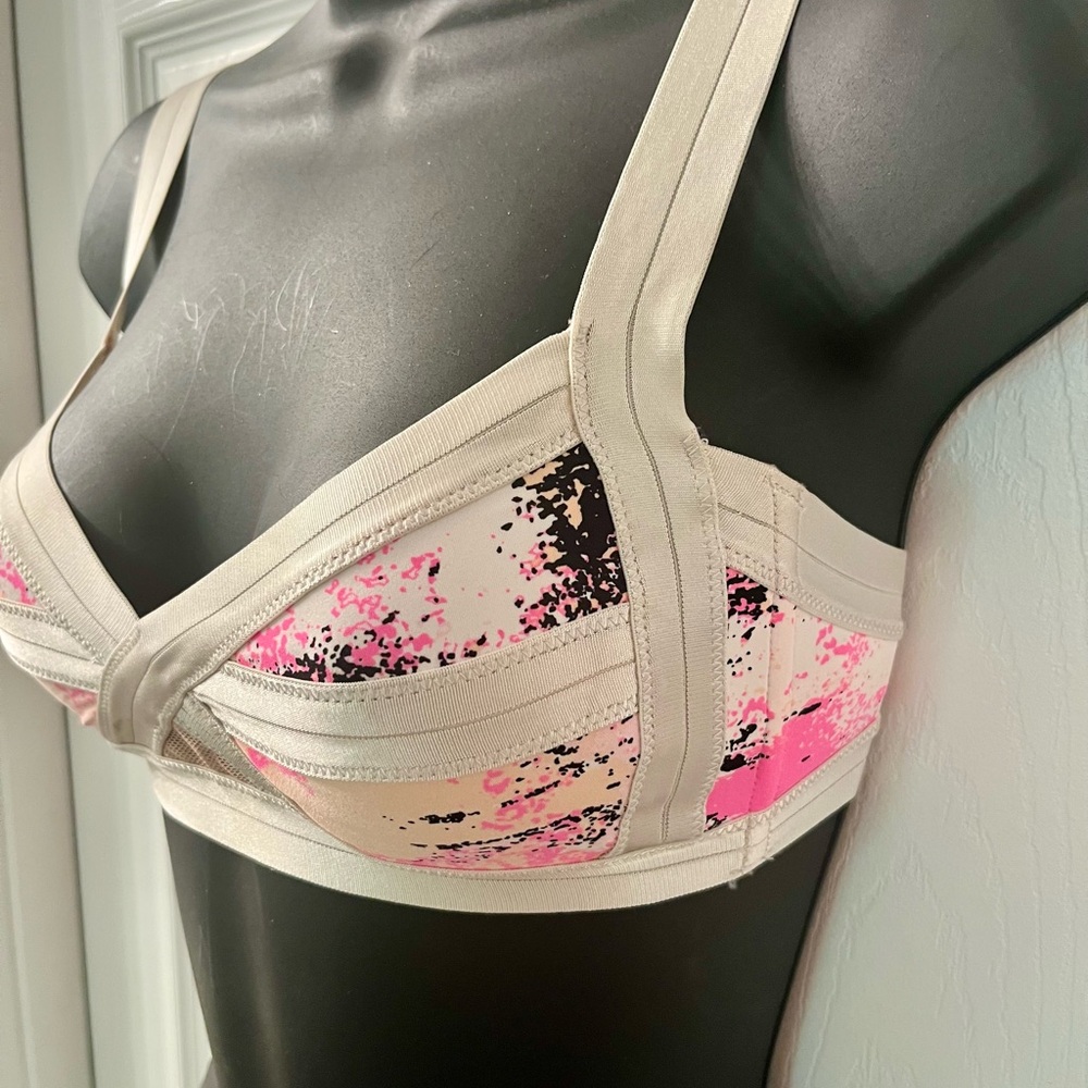 H&M Bikini Bondage Style Swim Bra Top Gorgeous Satin Straps Rose Gold Contrast - Picture 4 of 6
